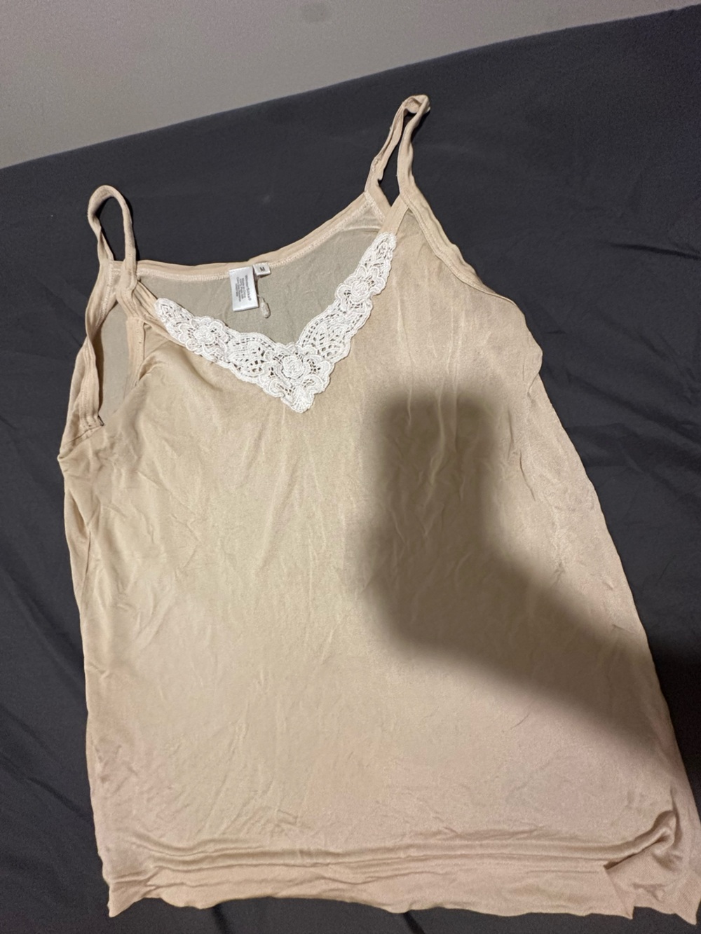 Sleeveless Beige Lace-Trim Camisole